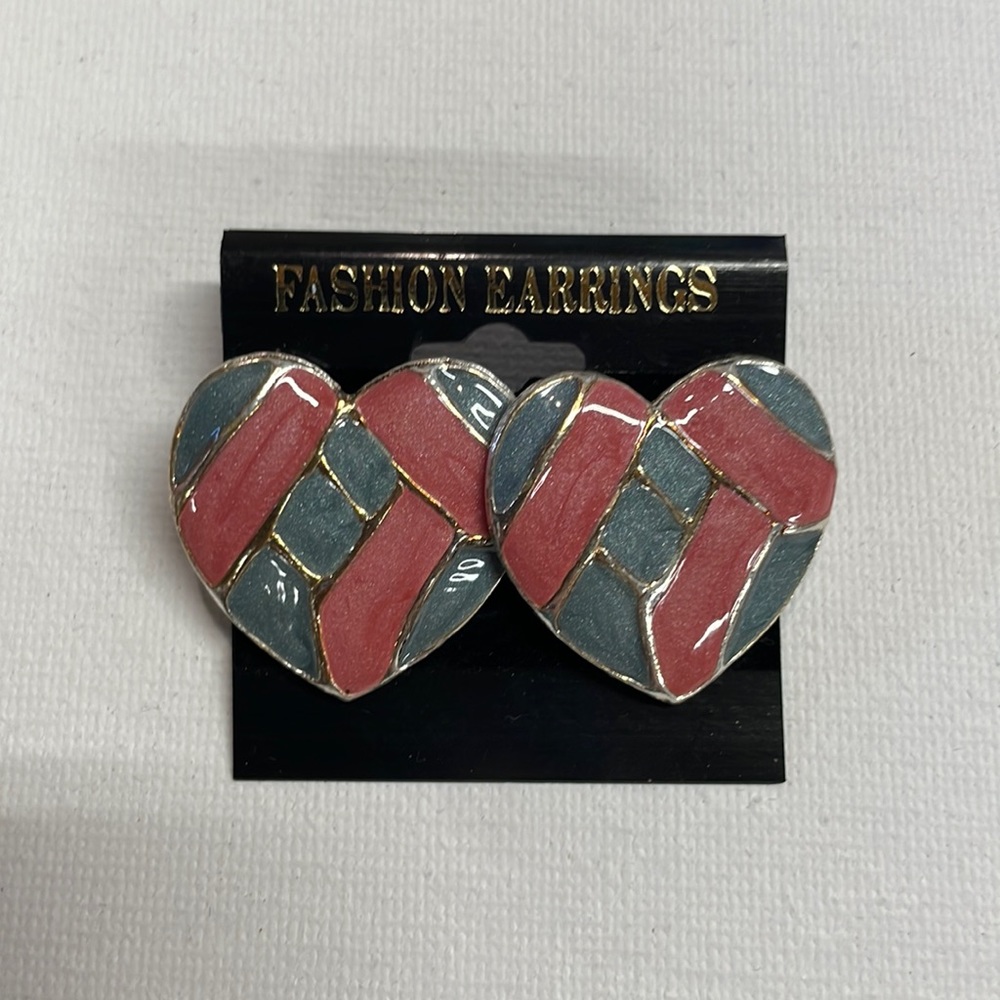 Vintage blue and pink heart earrings